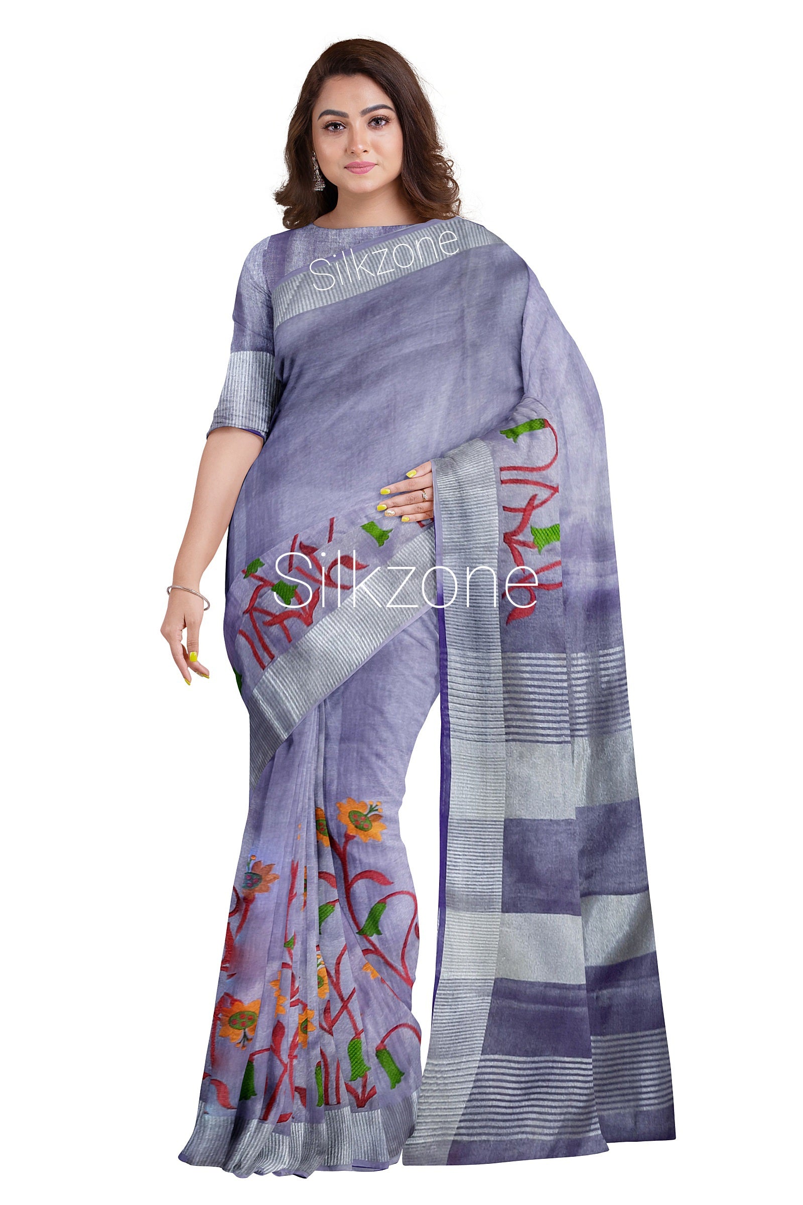 Pure Tissue linen embroidery saree SILK ZONE