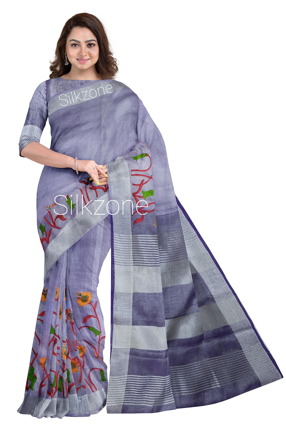 Pure Tissue linen embroidery saree SILK ZONE