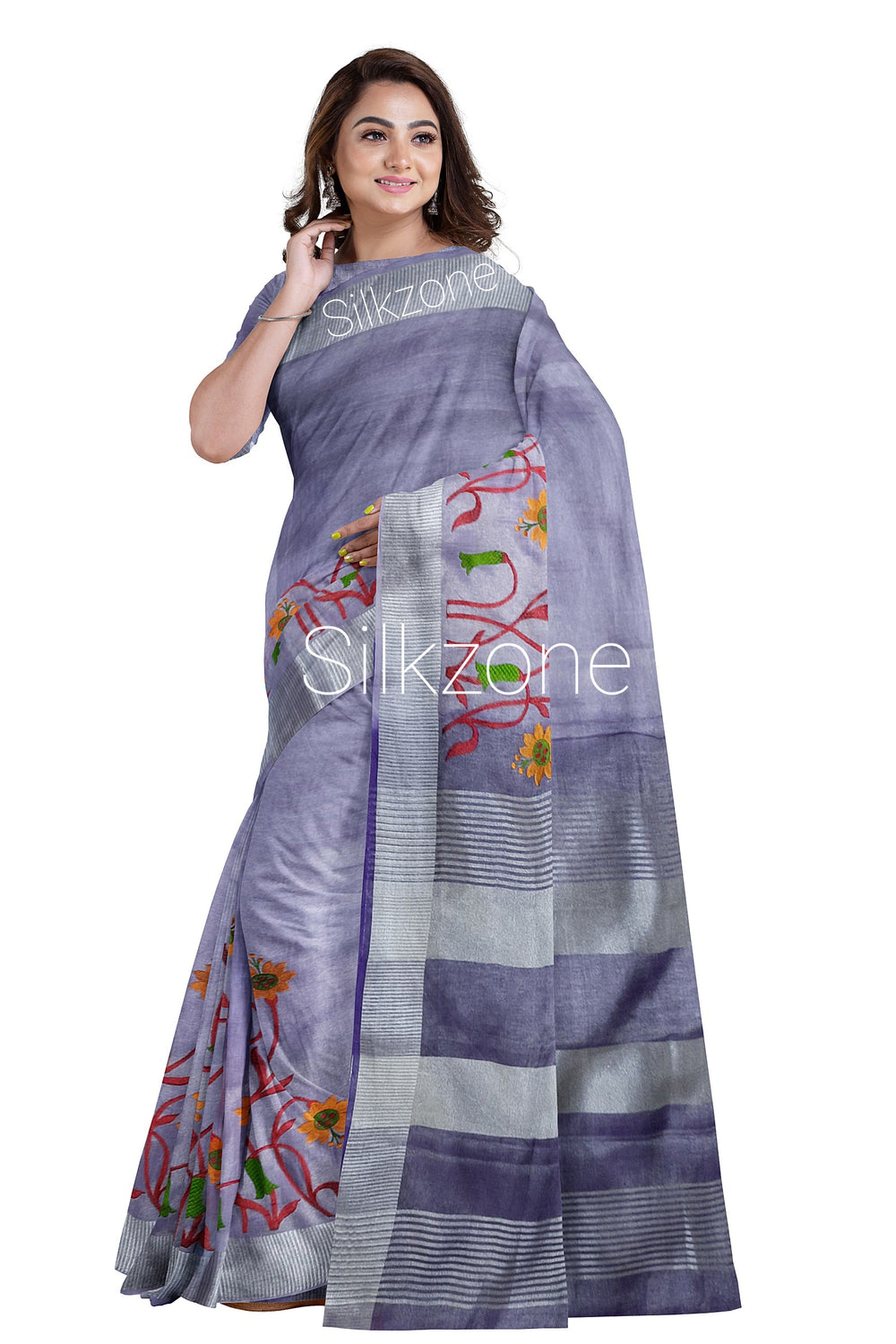Pure Tissue linen embroidery saree SILK ZONE