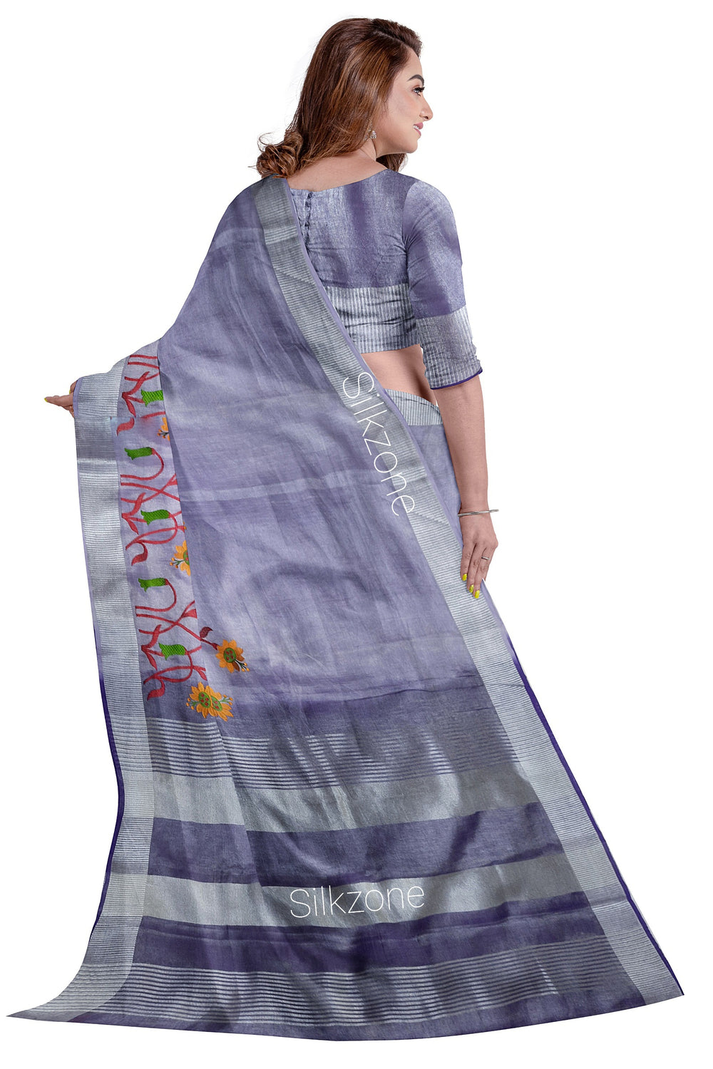 Pure Tissue linen embroidery saree SILK ZONE