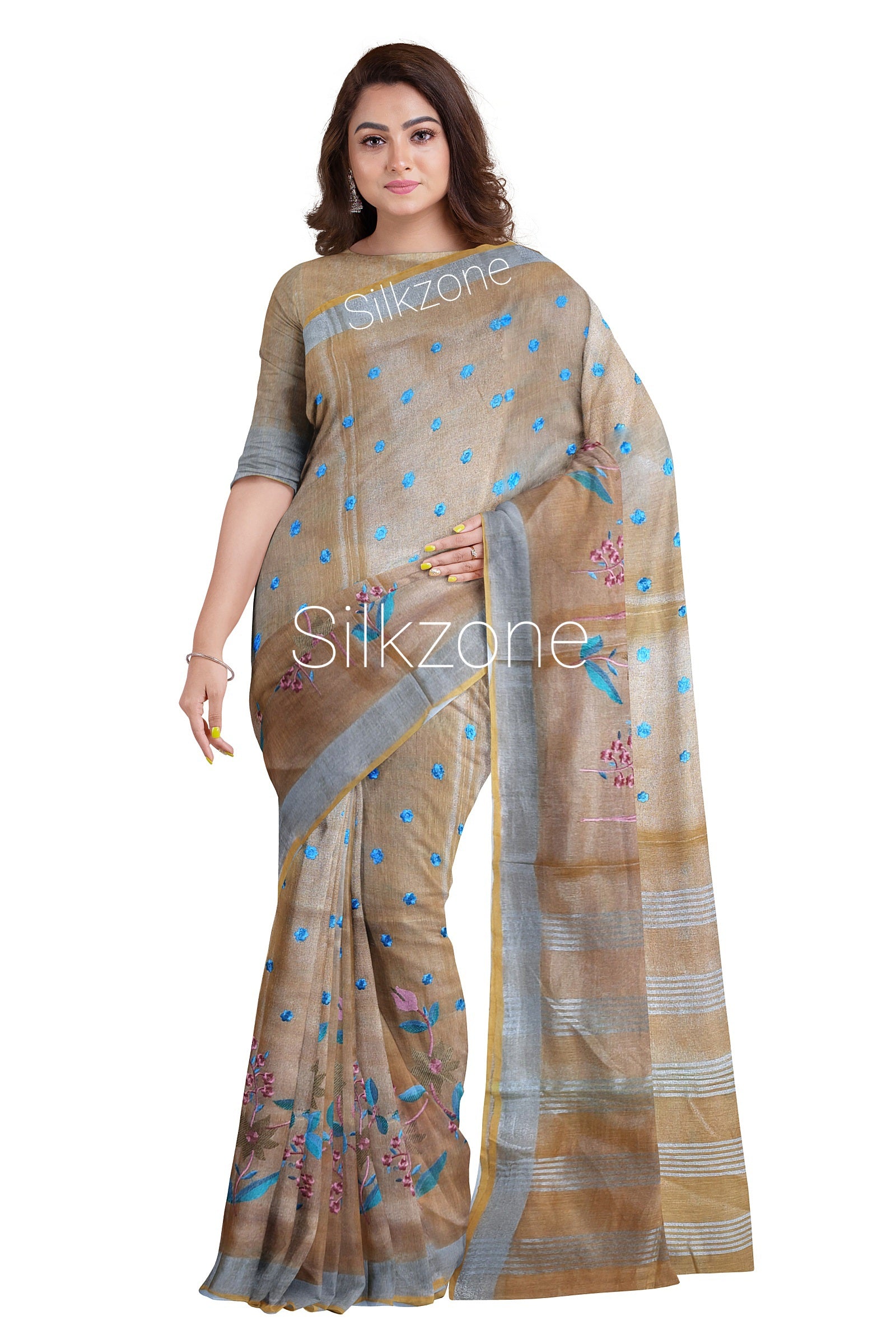 Tissue Linen Embroidery Saree SILK ZONE