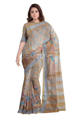 Tissue Linen Embroidery Saree SILK ZONE