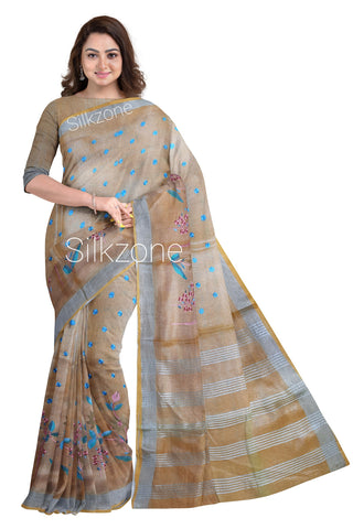 Tissue Linen Embroidery Saree SILK ZONE