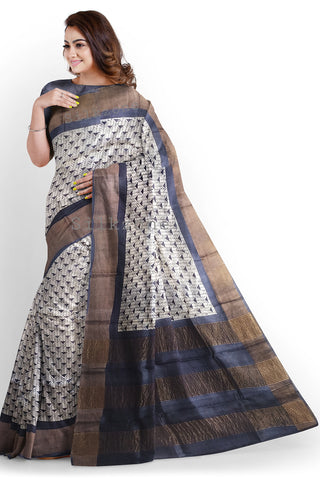 Pure Tussar Silk print saree