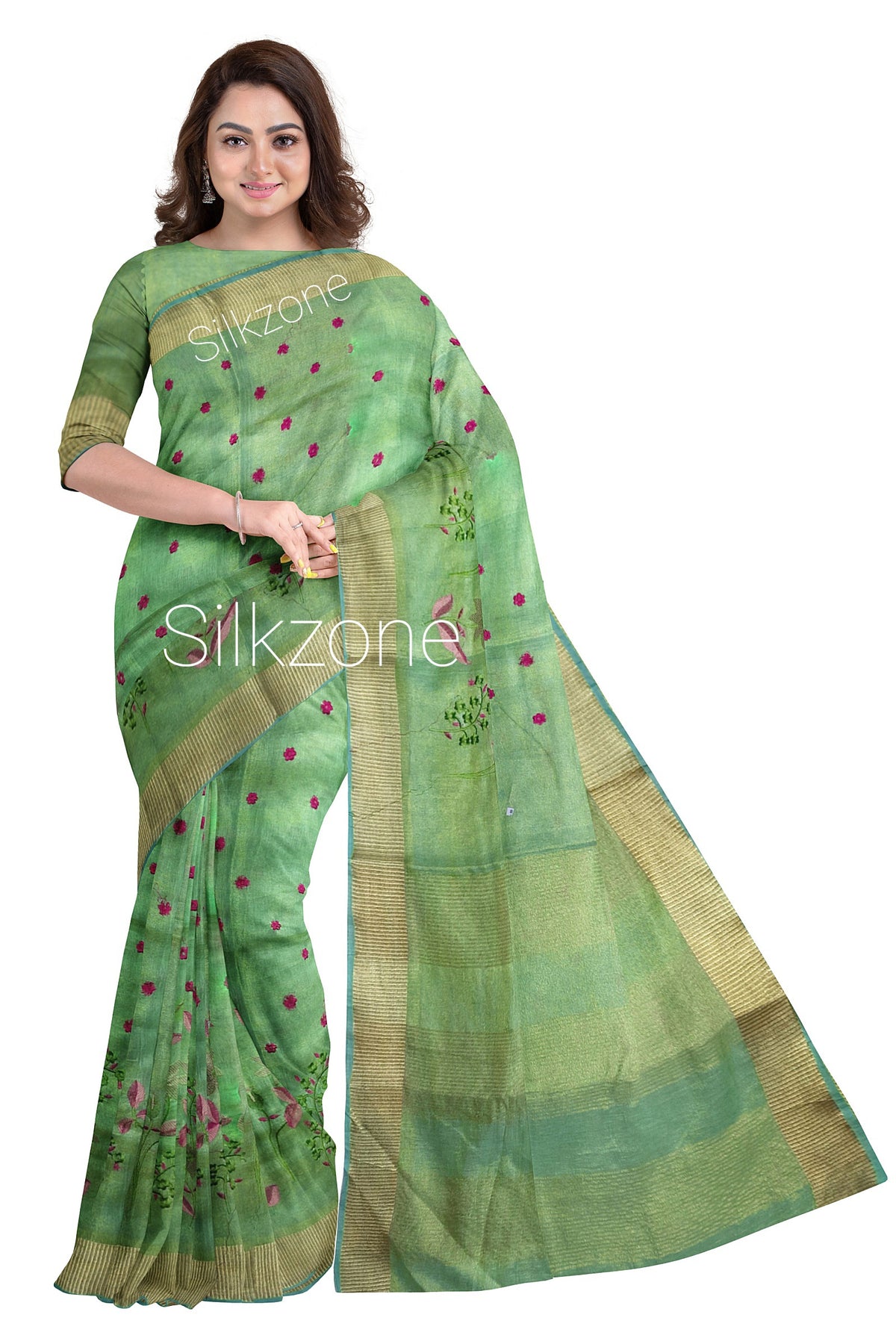 Tissue Linen Embroidery Saree SILK ZONE