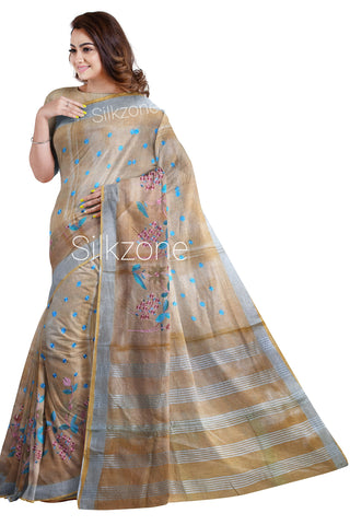 Tissue Linen Embroidery Saree SILK ZONE