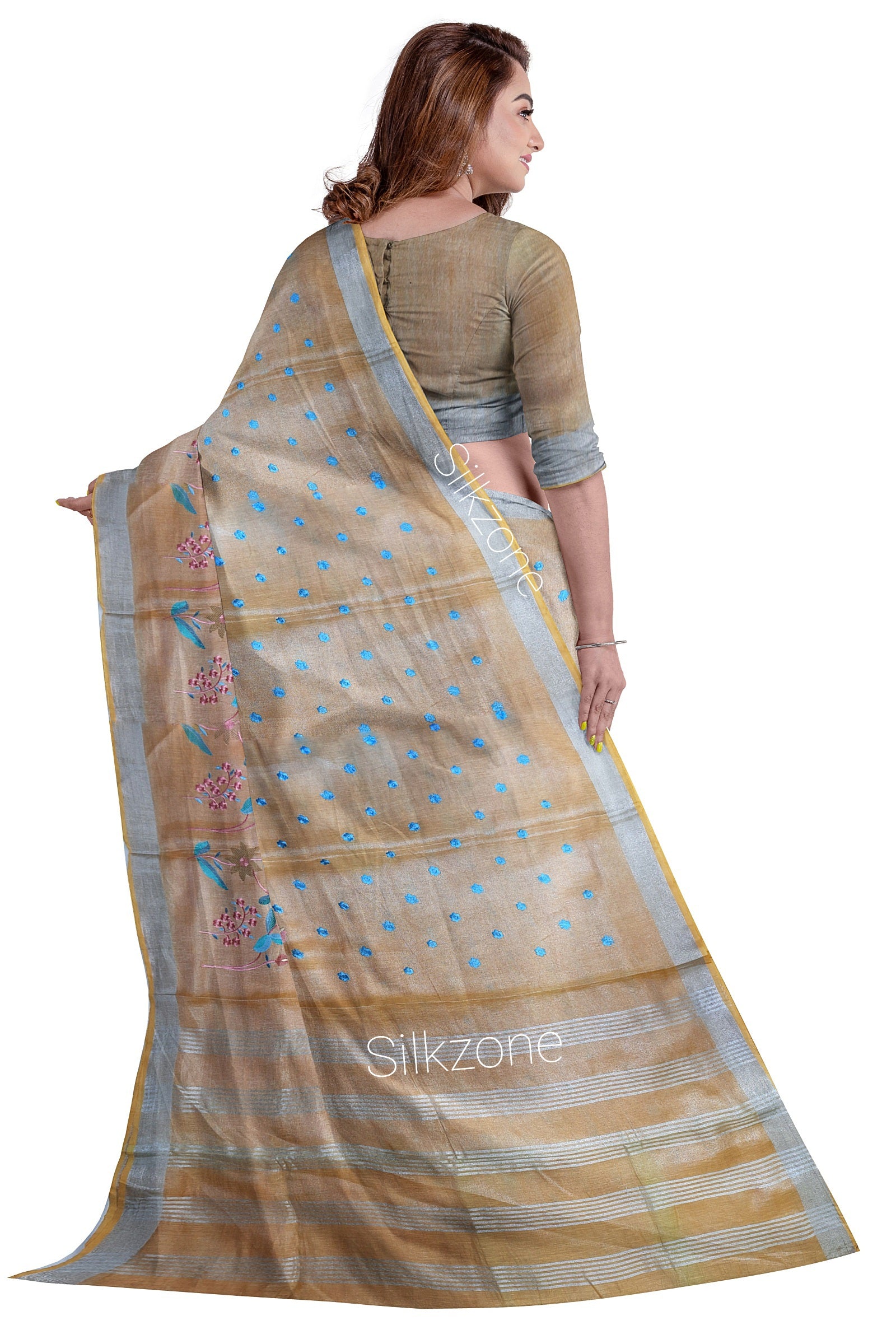 Tissue Linen Embroidery Saree SILK ZONE