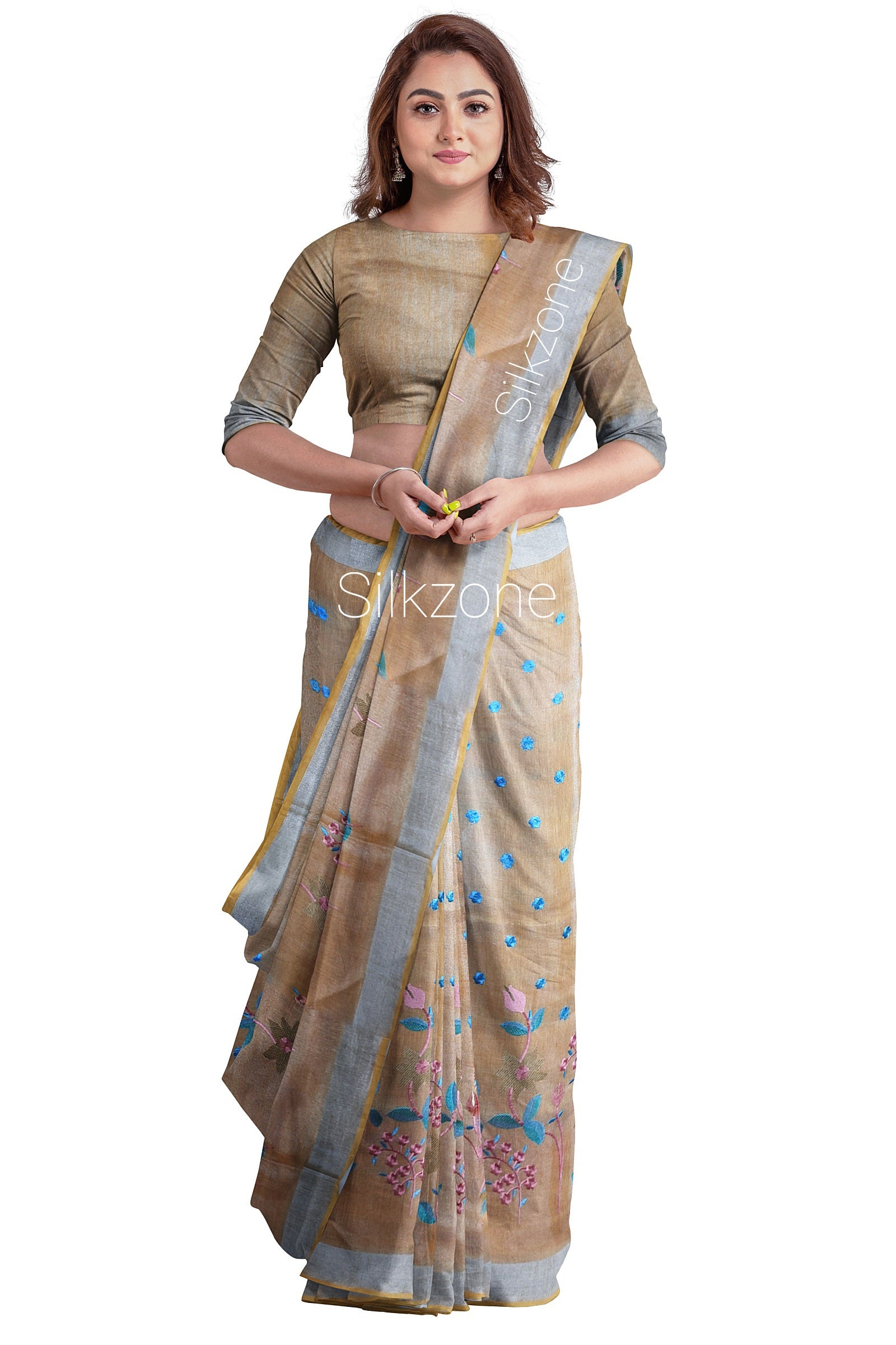 Tissue Linen Embroidery Saree SILK ZONE