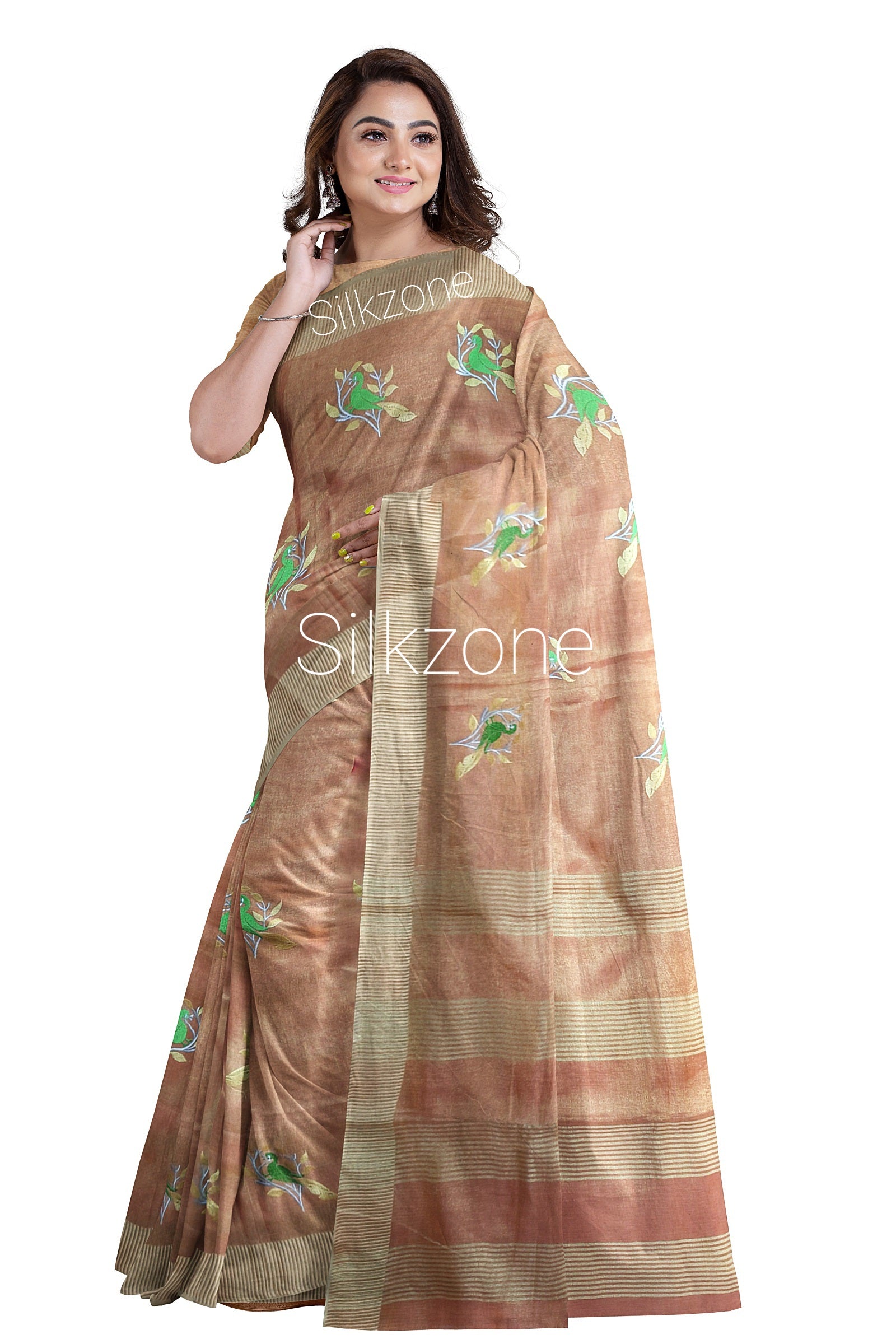 Tissue Linen Embroidery Saree SILK ZONE