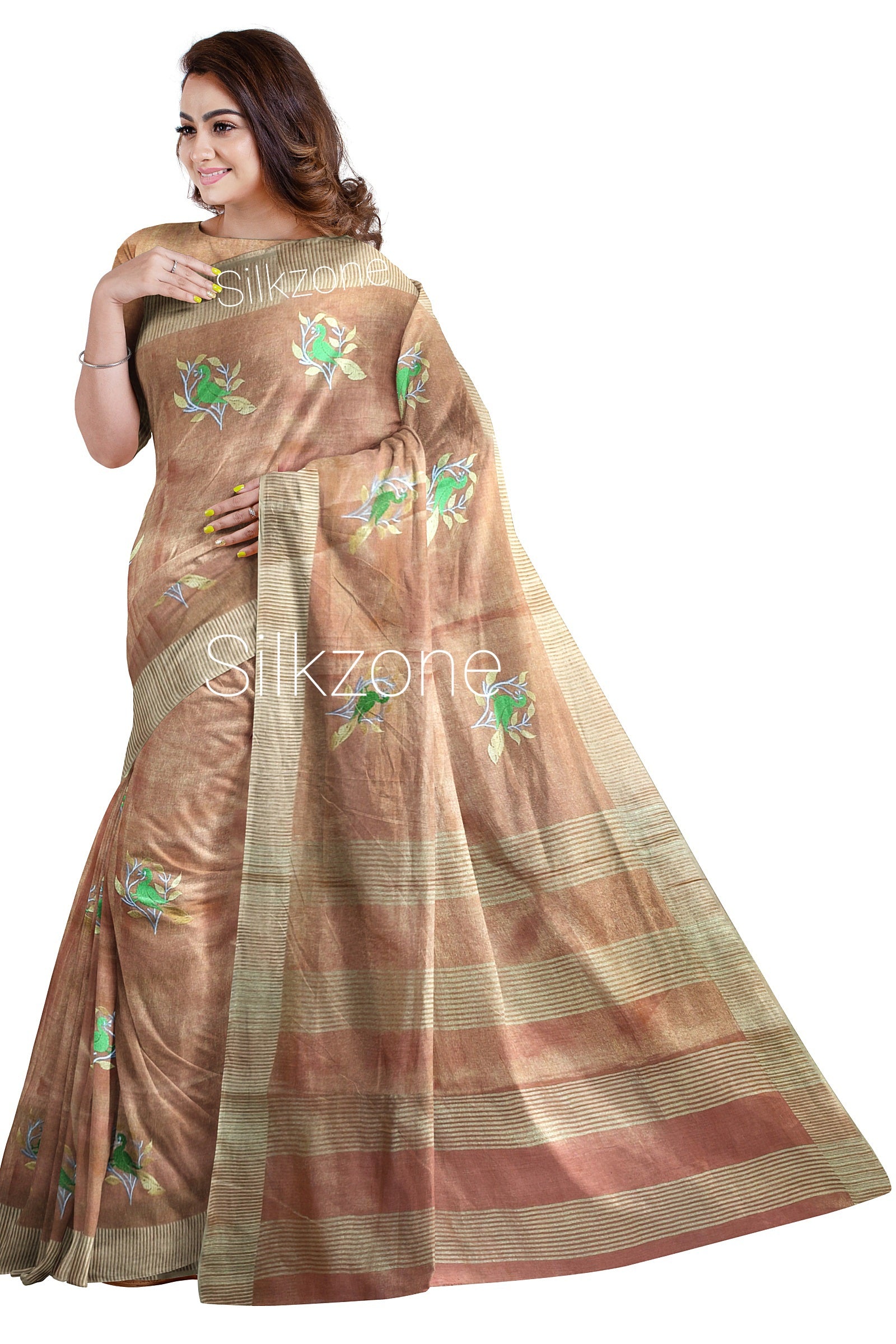 Tissue Linen Embroidery Saree SILK ZONE