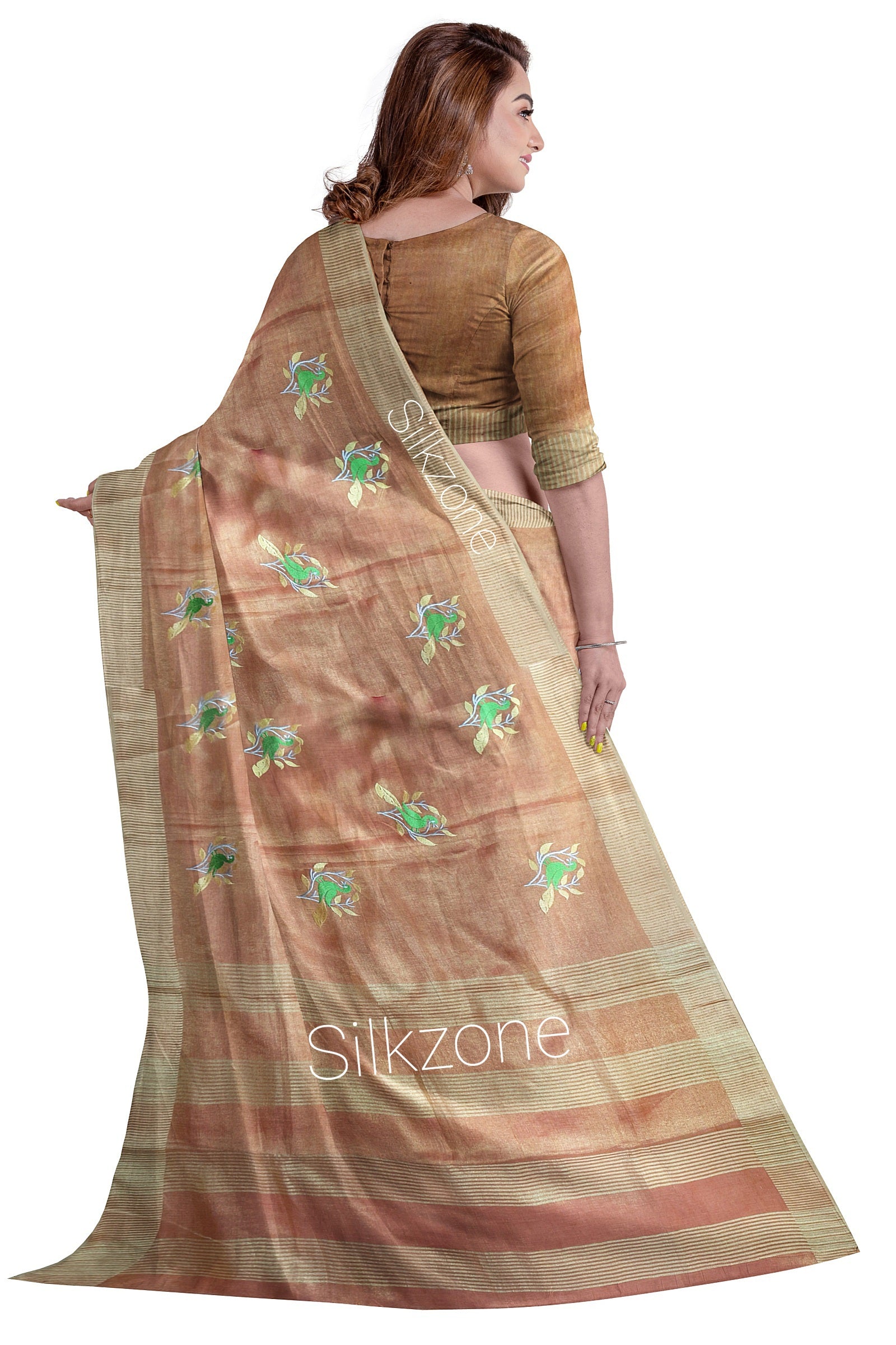 Tissue Linen Embroidery Saree SILK ZONE