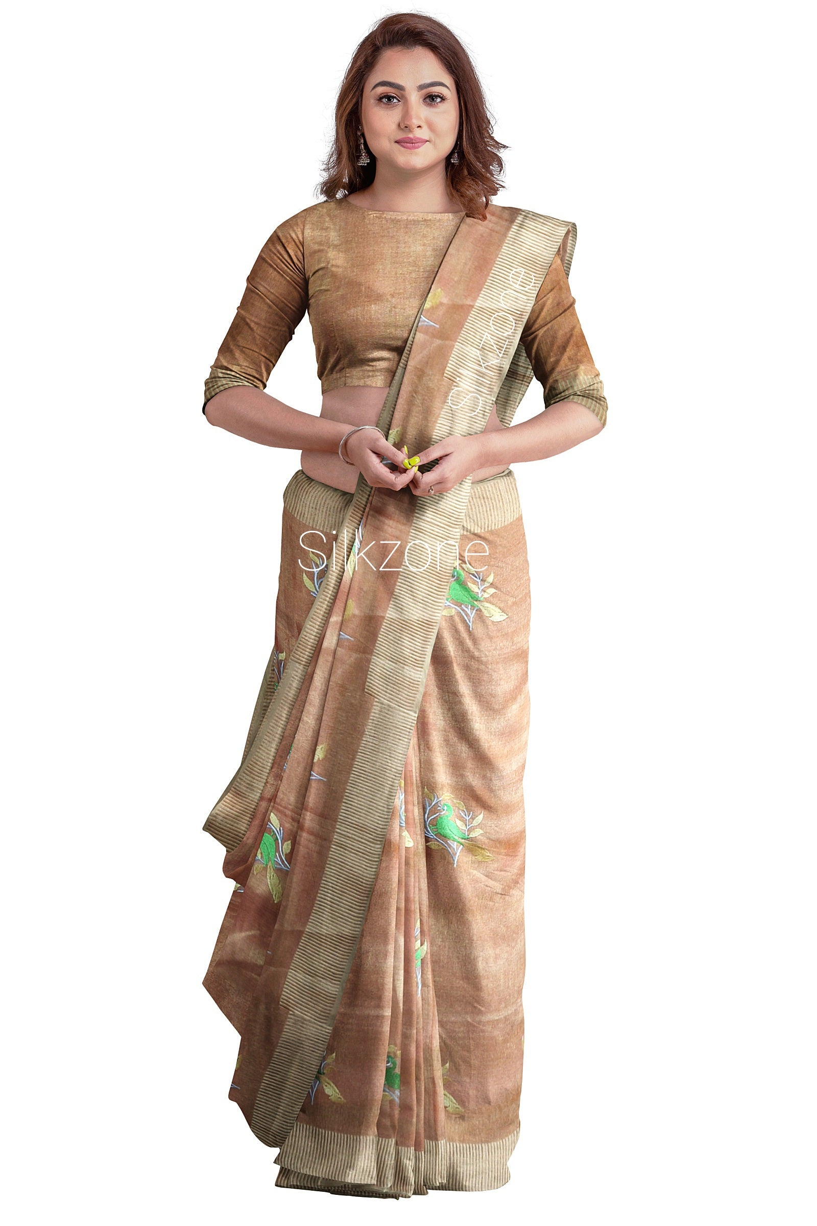 Tissue Linen Embroidery Saree SILK ZONE