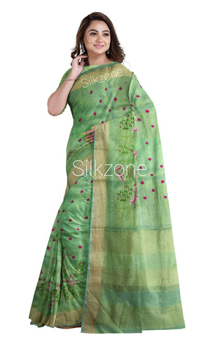 Tissue Linen Embroidery Saree SILK ZONE