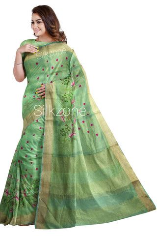 Tissue Linen Embroidery Saree SILK ZONE