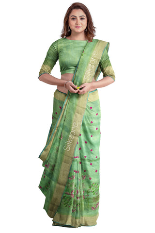 Tissue Linen Embroidery Saree SILK ZONE