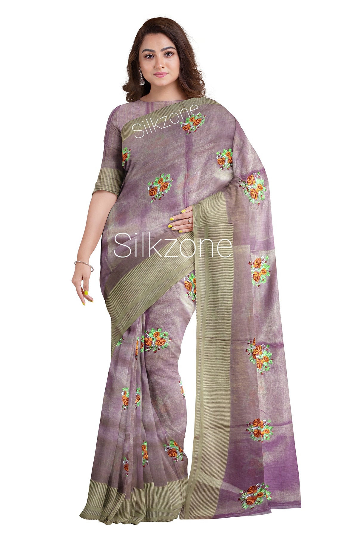 Tissue Linen Embroidery Saree SILK ZONE