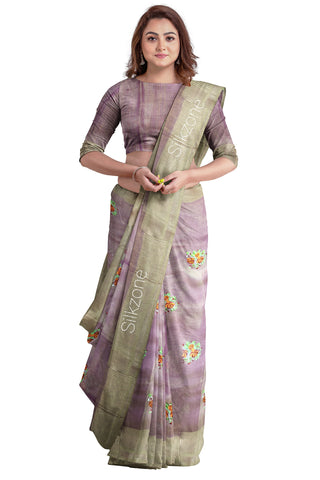 Tissue Linen Embroidery Saree SILK ZONE