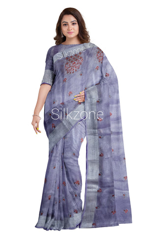 Tissue Linen Embroidery Saree SILK ZONE