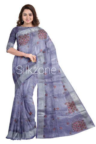 Tissue Linen Embroidery Saree SILK ZONE