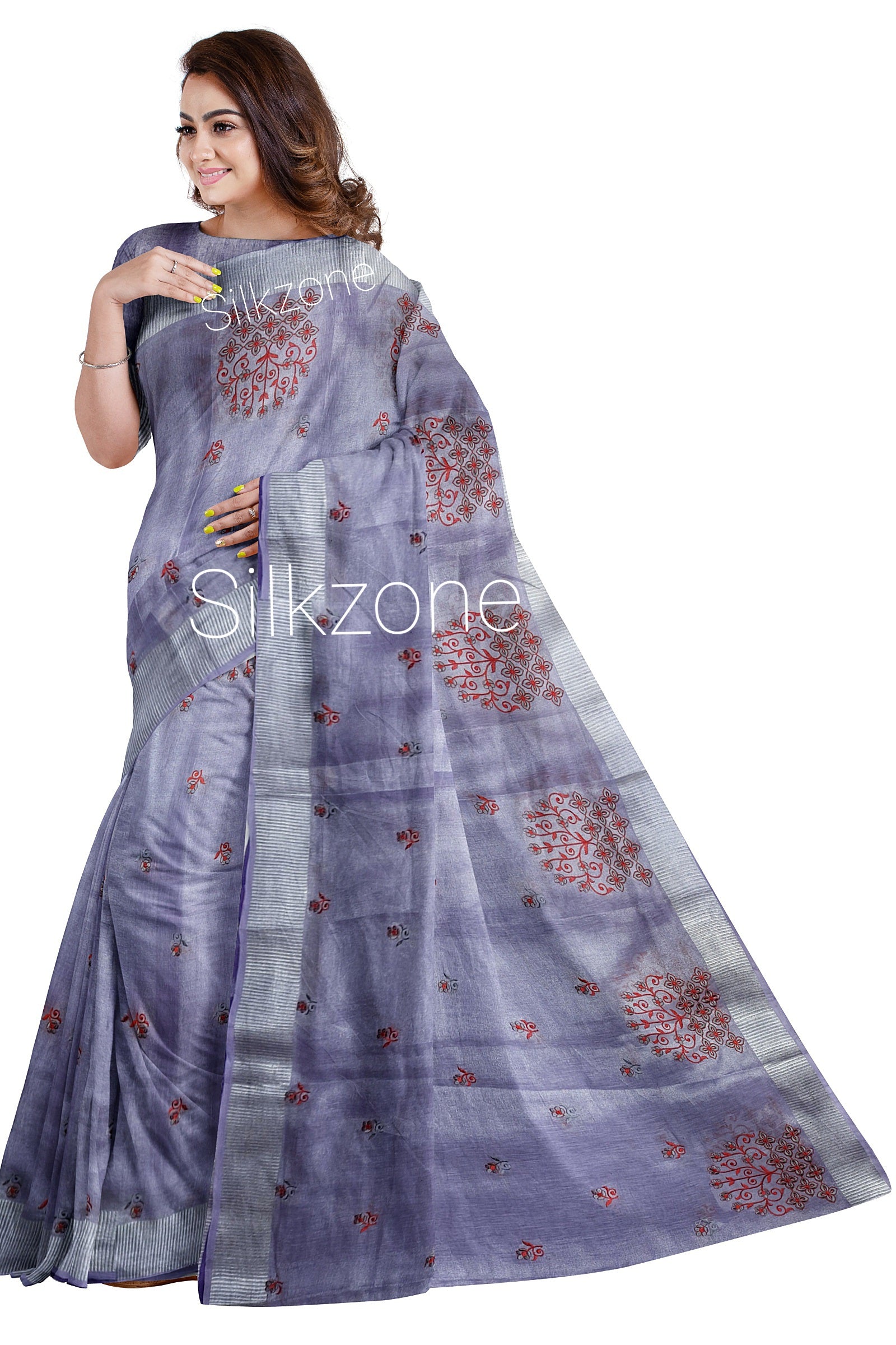 Tissue Linen Embroidery Saree SILK ZONE