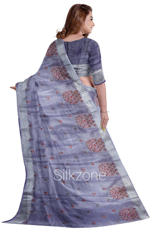 Tissue Linen Embroidery Saree SILK ZONE