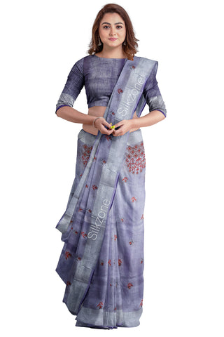 Tissue Linen Embroidery Saree SILK ZONE