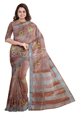 Pure Tissue Linen Embroidery Saree SILK ZONE