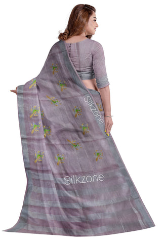 Tissue Linen Embroidery Saree SILK ZONE