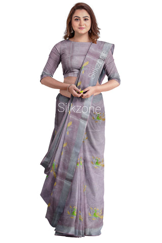 Tissue Linen Embroidery Saree SILK ZONE