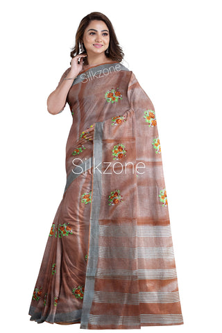 Pure Tissue Linen Embroidery Saree SILK ZONE