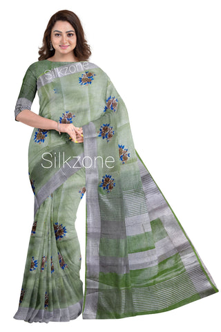 Pure Tissue Linen Embroidery Saree SILK ZONE