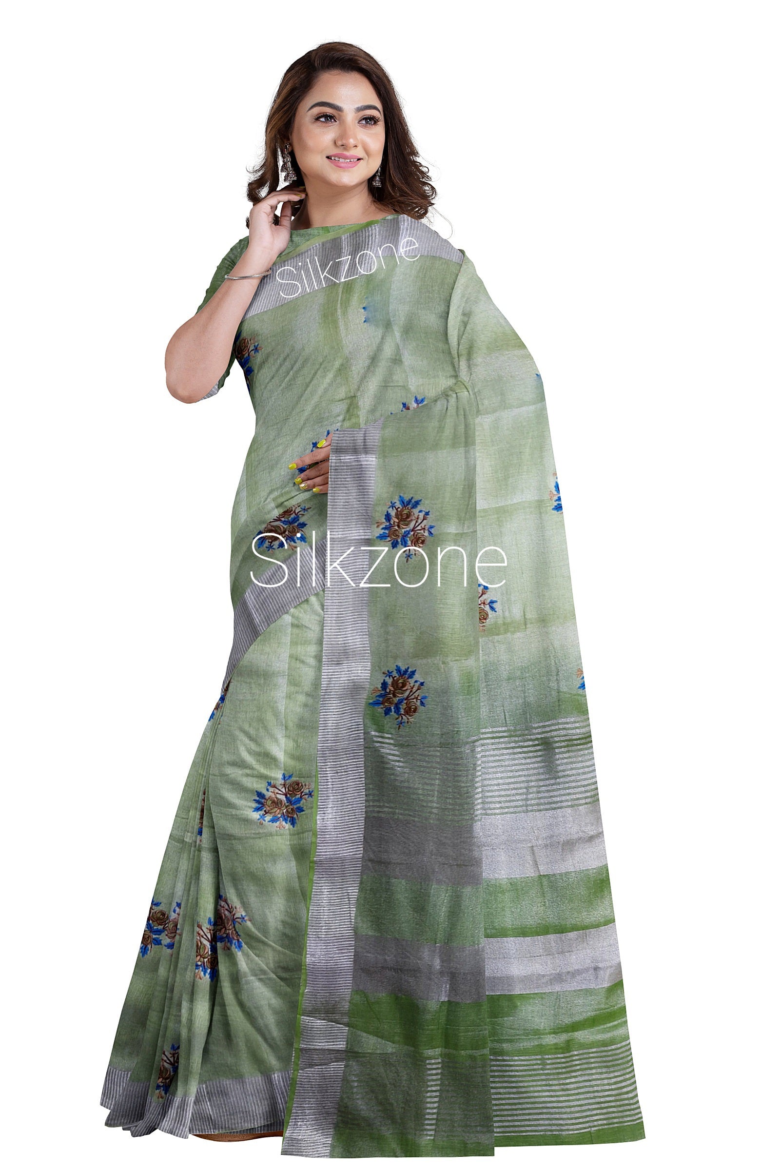 Pure Tissue Linen Embroidery Saree SILK ZONE