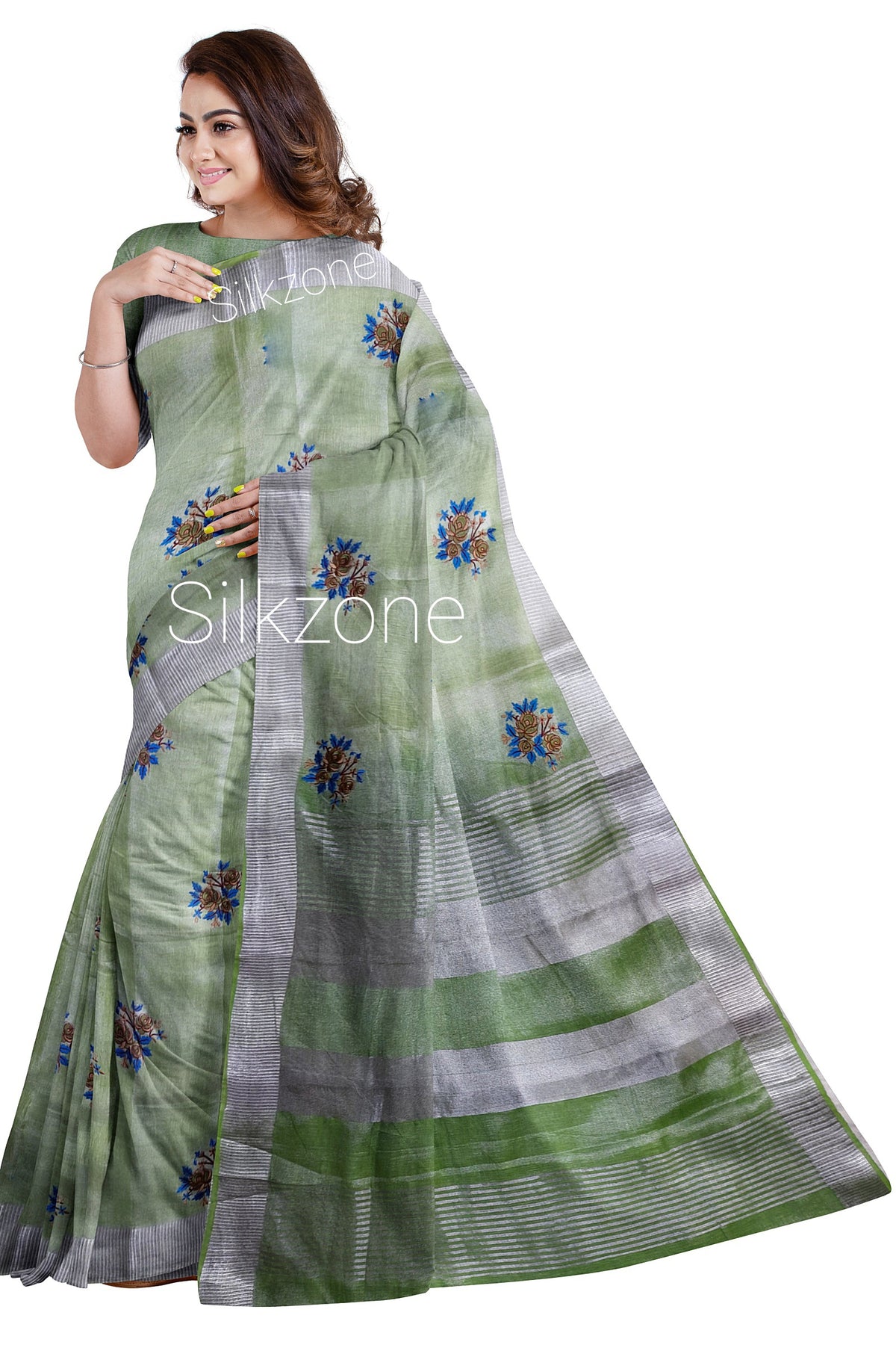 Pure Tissue Linen Embroidery Saree SILK ZONE