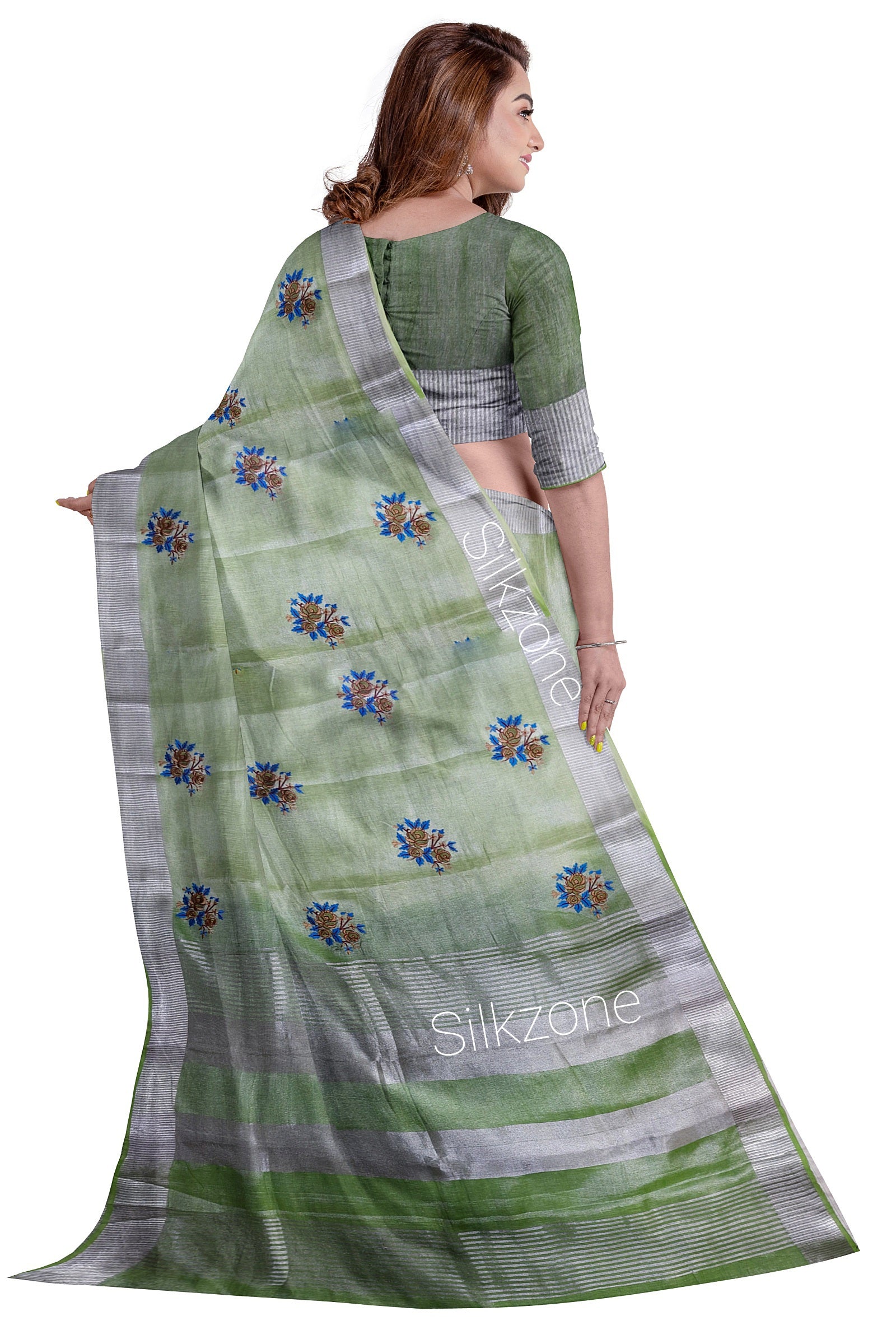 Pure Tissue Linen Embroidery Saree SILK ZONE