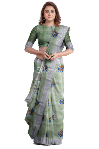 Pure Tissue Linen Embroidery Saree SILK ZONE