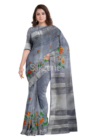 Tissue Linen Embroidery Saree SILK ZONE