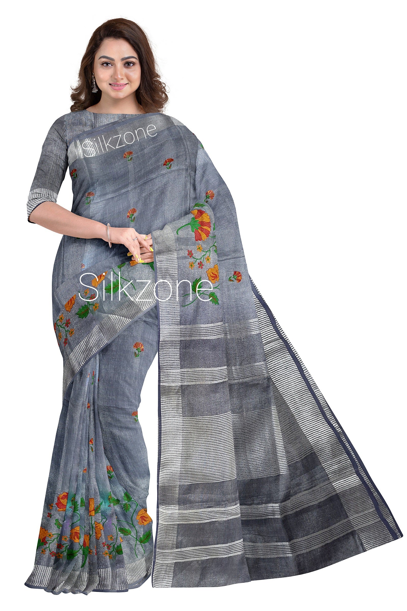 Tissue Linen Embroidery Saree SILK ZONE