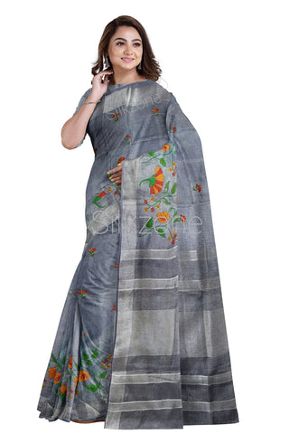 Tissue Linen Embroidery Saree SILK ZONE