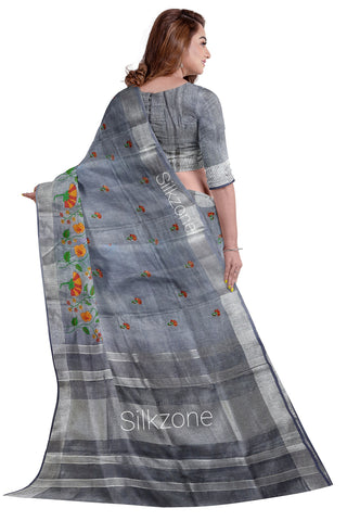 Tissue Linen Embroidery Saree SILK ZONE