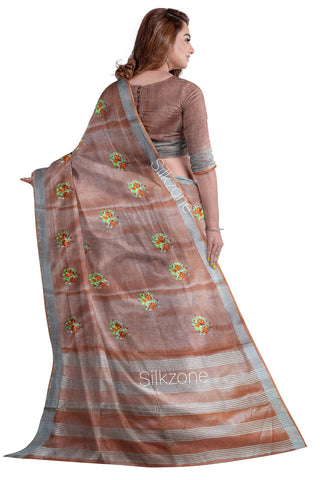 Pure Tissue Linen Embroidery Saree SILK ZONE