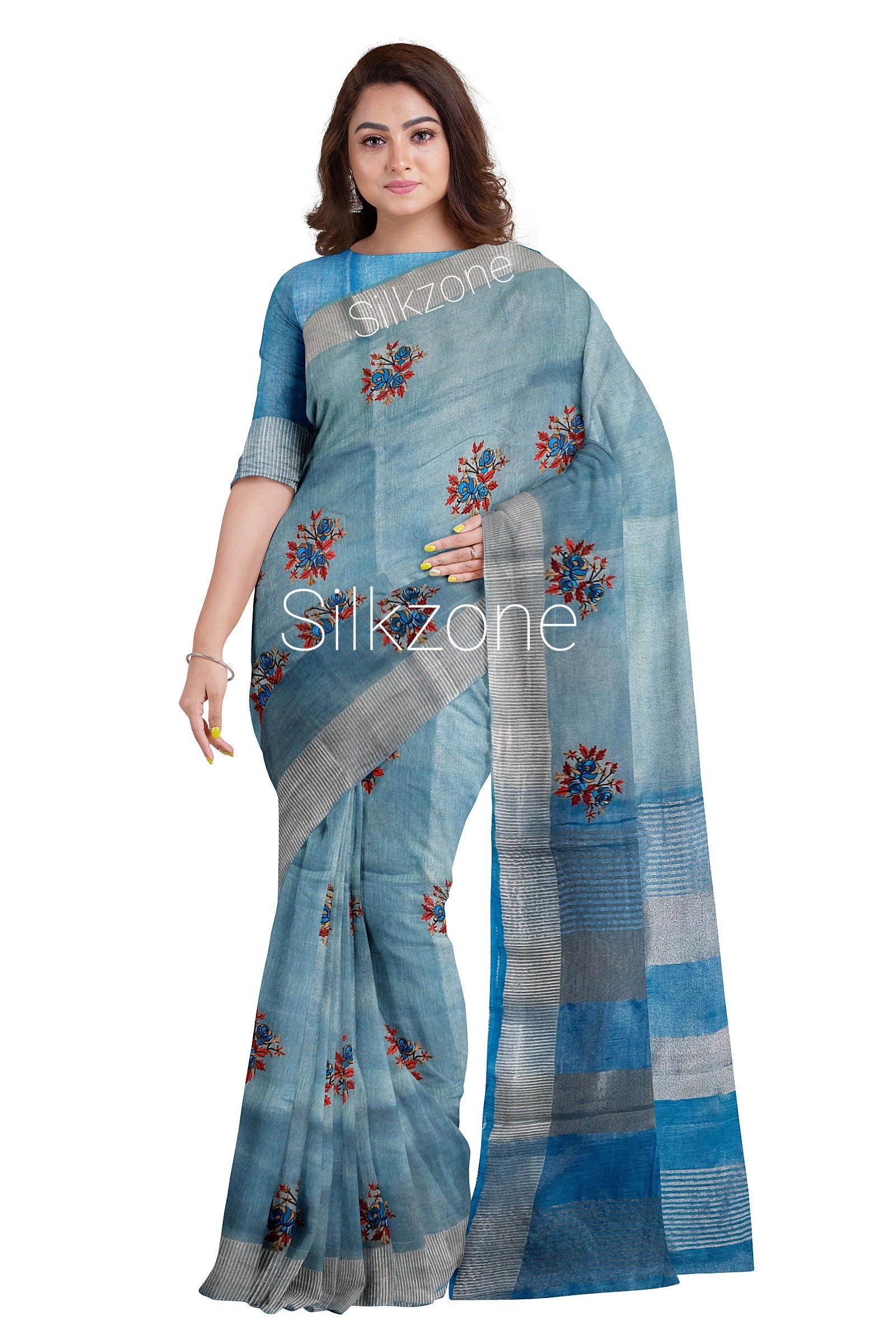 Pure Tissue Linen Embroidery Saree SILK ZONE