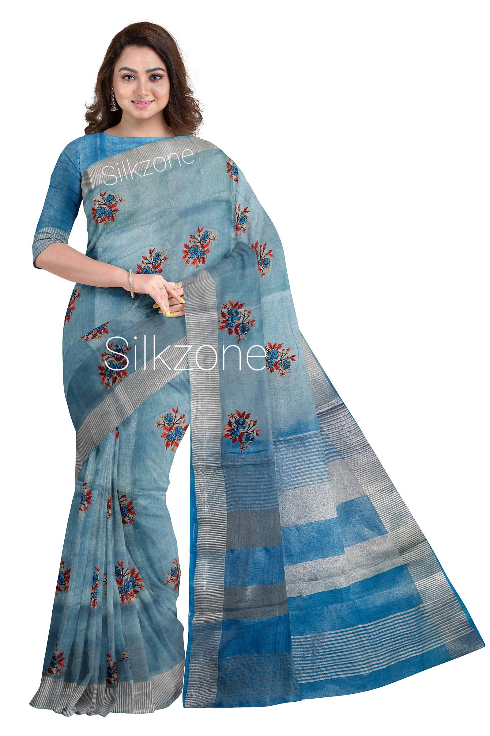 Pure Tissue Linen Embroidery Saree SILK ZONE