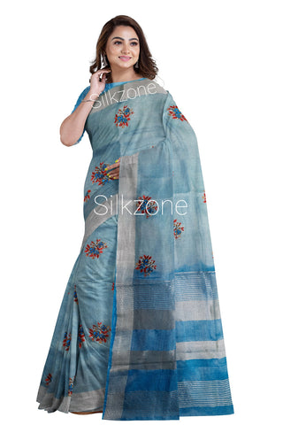 Pure Tissue Linen Embroidery Saree SILK ZONE