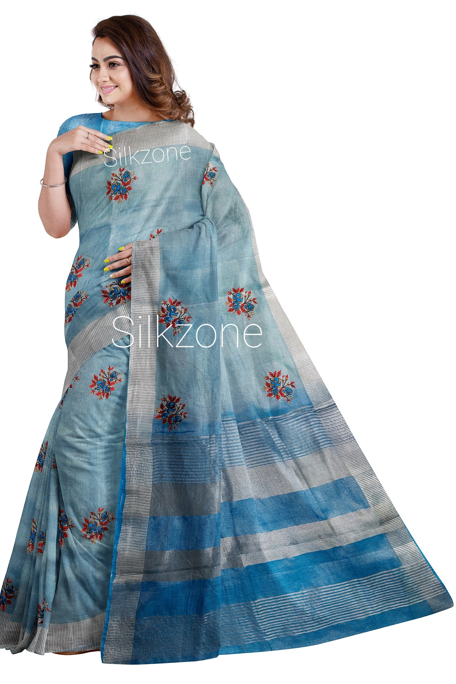 Pure Tissue Linen Embroidery Saree SILK ZONE