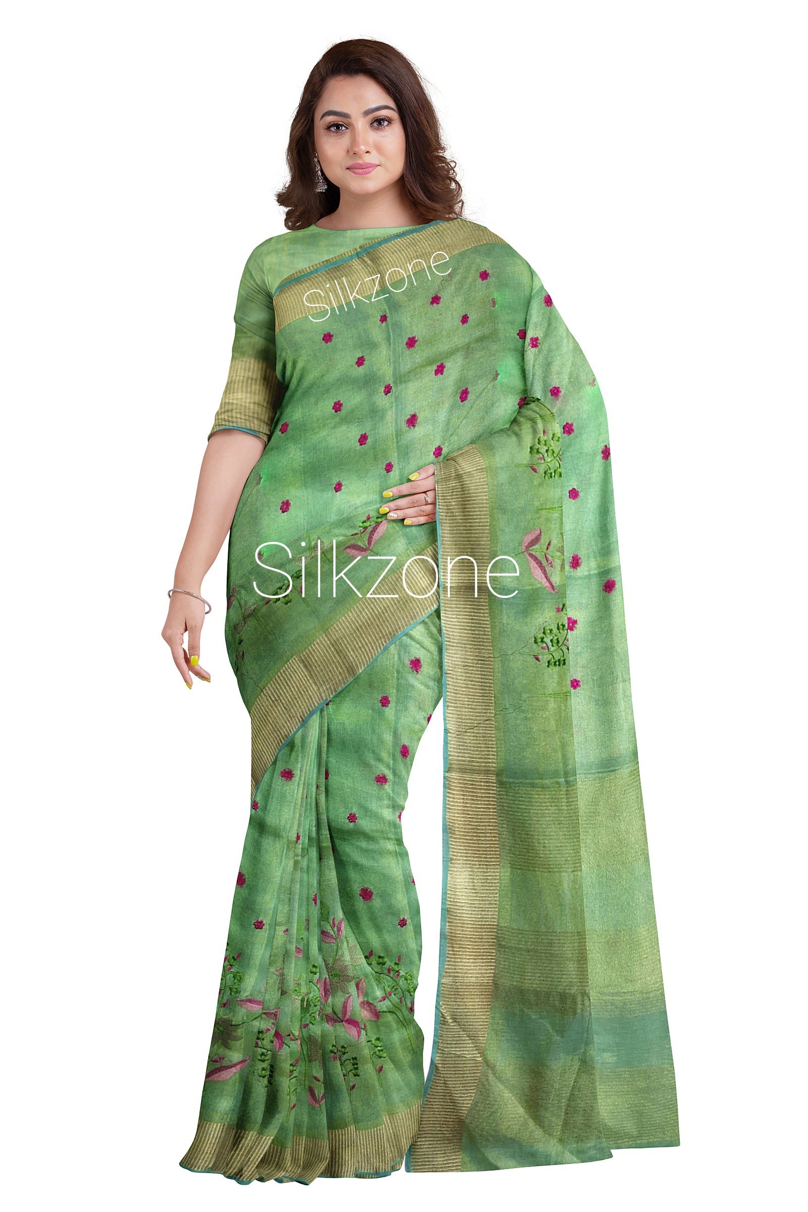 Tissue Linen Embroidery Saree SILK ZONE