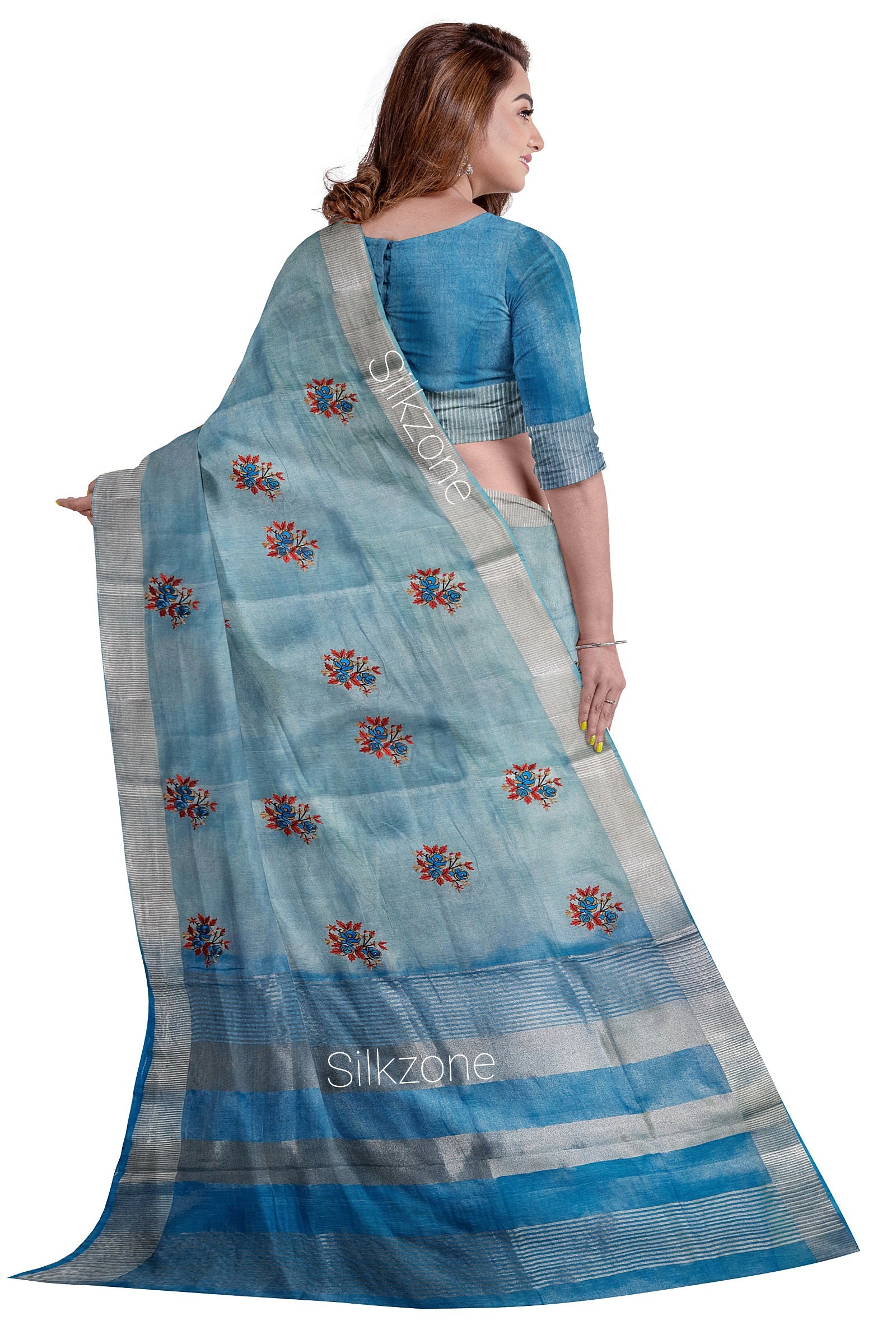 Pure Tissue Linen Embroidery Saree SILK ZONE