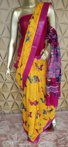 Khadi linen print saree silkzon.in