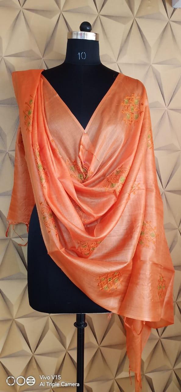 Tussar silk embroidery dupatta silkzon.in