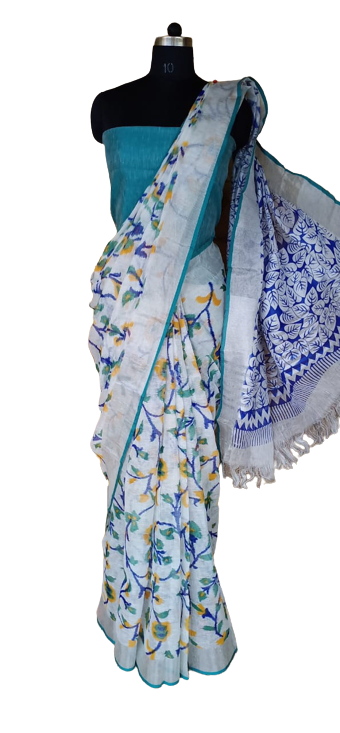 Pure Linen printed saree silkzon.in