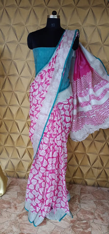 Pure Linen printed saree silkzon.in